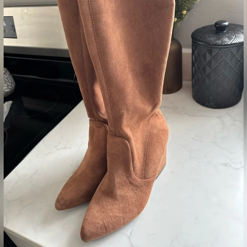 Suede Over the Knee Boots - Size 9 - 3” Block Heel - Pointed Toe